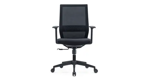 New i5 Nova ergonomic task chair available for purchase at Office Furniture Connection – contoured mesh back, 4D arms, adjustable lumbar, seat depth adjustment, and 3-angle tilt lock in durable black fabric.