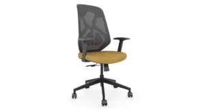 New Wyatt Roswell modern task chair ready by quickship from Office Furniture Connection – contoured mesh back with replaceable seat cover, 3D arms, multi-function synchro-tilt, wide seat slider, and advanced lumbar technology.