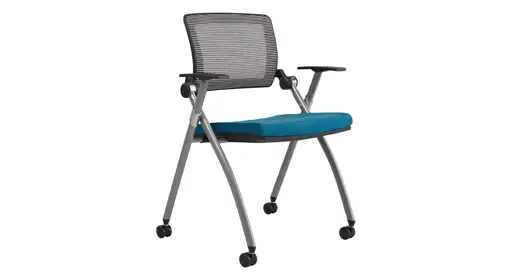 AIS Stow nesting training chair with flip-up seat, breathable striped mesh back, 12-degree dynamic recline and optional tablet arm – perfect for flexible classroom and seminar room seating