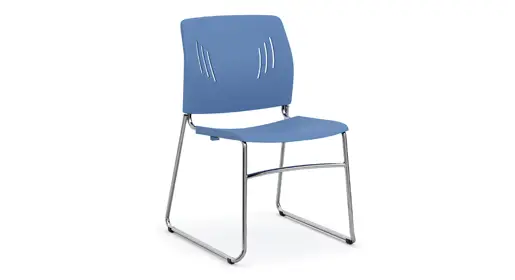 New COE Stacked cafe chair available for order through Office Furniture Connection – slim armless design in four color options like black or grey polypropylene, reinforced chrome frame for 275 lb support, and effortless multi-high stacking for versatile, space-efficient cafeteria vibes.