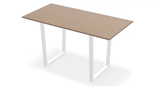Sleek rectangular table featuring a warm light-tone wood laminate top supported by minimalist white metal U-shaped legs, shown in a simple studio setting with white background. Contemporary and sturdy design perfect for modern workspaces among OFC's high-quality office tables.