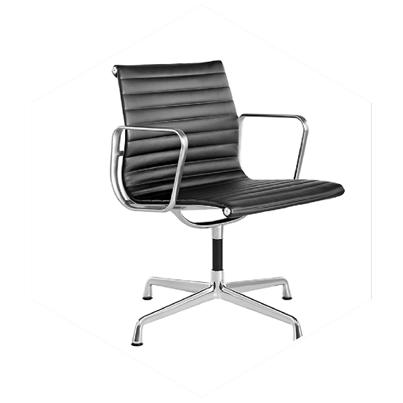 Prefer Something Else? OFC refurbished Vitra or Herman Miller Eames EA 108 office chair with black leather or fabric seat and polished aluminum frame.