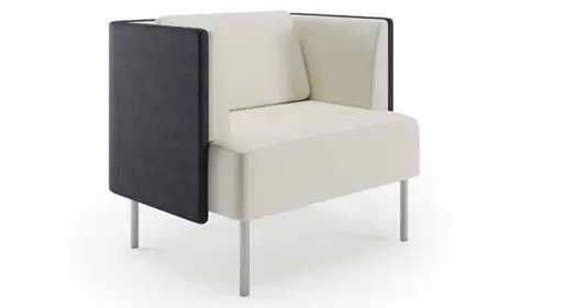 Indiana Kickstart modular lounge seating with BIFMA LEVEL-certified low-VOC materials, high-resiliency foam and reconfigurable pouffes – inclusive office collaborative break area solution
