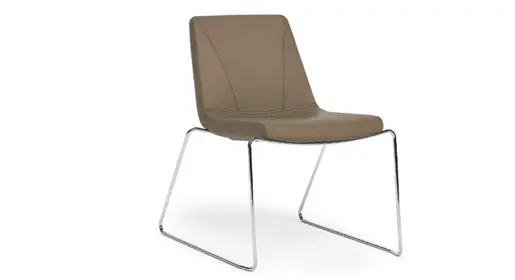 OCI Ele guest chair from Office Furniture Connection – sleek leather or fabric sled-base guest chair with chrome and wood frame, ideal for modern reception rooms, break areas, or meeting areas.