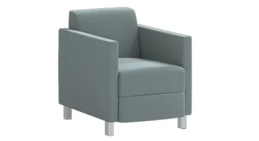 OCI Tux Lite lounge chair with spring-suspended seat, high-density foam and solid alder frame plus brushed silver or wood legs – versatile waiting room and guest seating