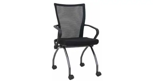 OFD Active mesh-back nesting training chair with fold-flat seat, fixed curved arms and silver frame – contemporary high-traffic huddle and training room seating with minimal storage footprint