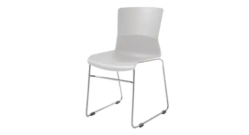 New OFD Bella retro cafe chair ready to order from Office Furniture Connection – sleek cutout-back polypropylene seat and back in matte colors like black or blue, chromed metal base with abbreviated elbow rests, and lightweight stackable build for flexible, easy-clean high-traffic dining at 275 lb capacity.