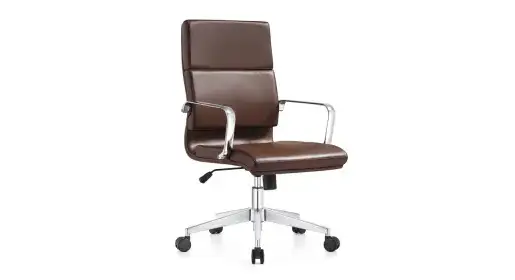 Woodstock Jimi sustainable eco-leather mid-back executive chair with waterfall seat, polished aluminum arms and base – timeless executive boardroom and meeting seating