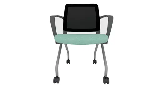 Wyatt Fini flip-seat training chair with tilting Marathon mesh back, multi-surface casters and tight nesting design – marathon-length comfort for intensive learning and conference environments