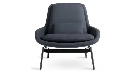 Blu Dot Field lounge chair with powder-coated steel base, feather-down cushions, lumbar pillow and GREENGUARD Gold-certified recycled fabric – perfect supportive reception and waiting room seating