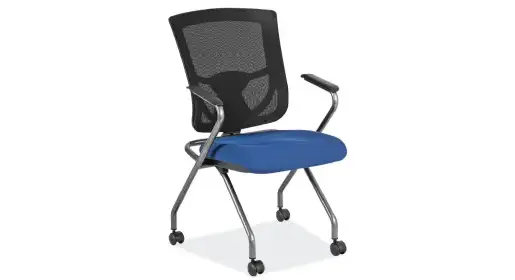 COE Cool Mesh nesting training chair with ratchet-height breathable mesh back, GREENGUARD certified low-emission fabric seat – comfortable all-day training and conference room seating option