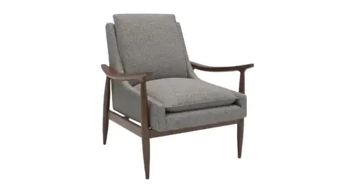 COE Mira wood-arm lounge chair with solid hardwood frame, textured weave upholstery and spring-web suspension – timeless office lobby and executive reception seating
