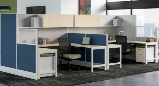 Flexible AIS Divi modular workstations with 48-60 inch segmented panels, insert options for privacy between cubicles for productive collaborative office environments