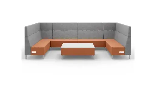 OFGO Unify modular lounge chair with GREENGUARD low-VOC materials, integrated shelving and reconfigurable benches – flexible office collaborative and breakout area seating