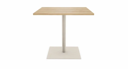Sleek, rectangular conference table with a smooth wood laminate surface and multiple chrome metal bases, presented against a white studio backdrop. Designed for large cafe and dining rooms or collaborative workspaces. Available through Office Furniture Connection, Houston, TX