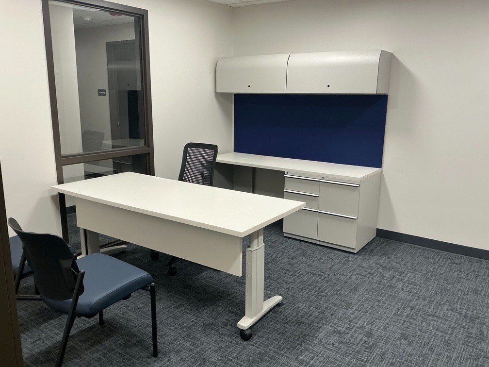 CONNECT Blend private office: restored Knoll steel overheads and file drawers with new laminate worksurfaces