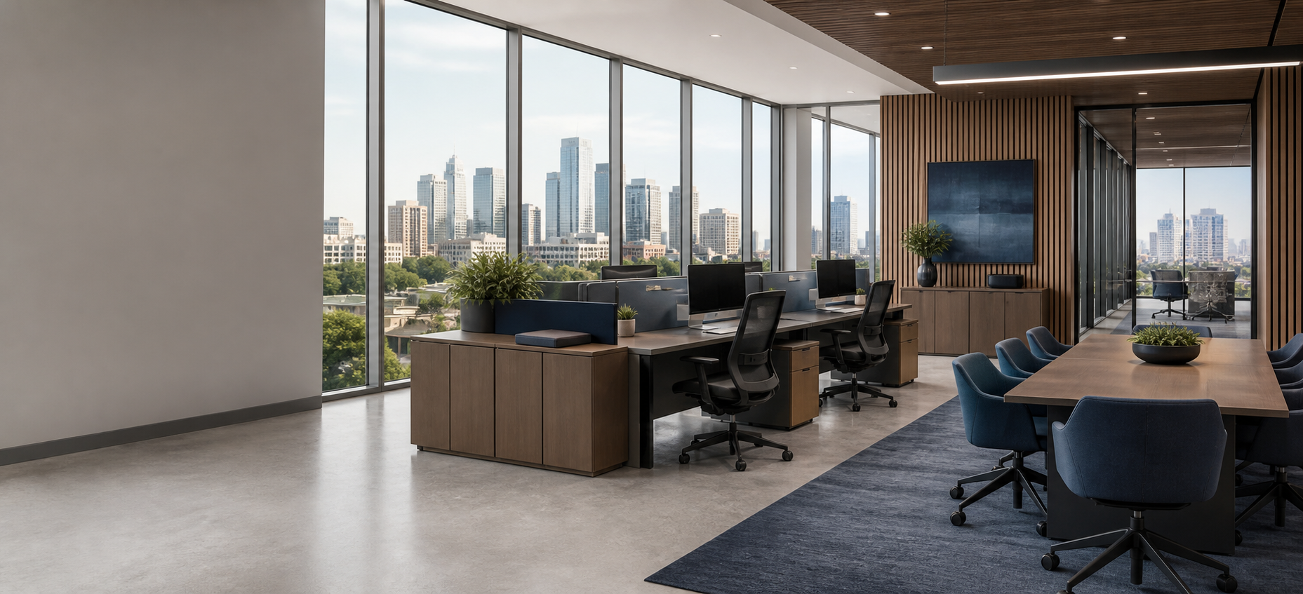Newly furnished commercial office representing a business furniture investment